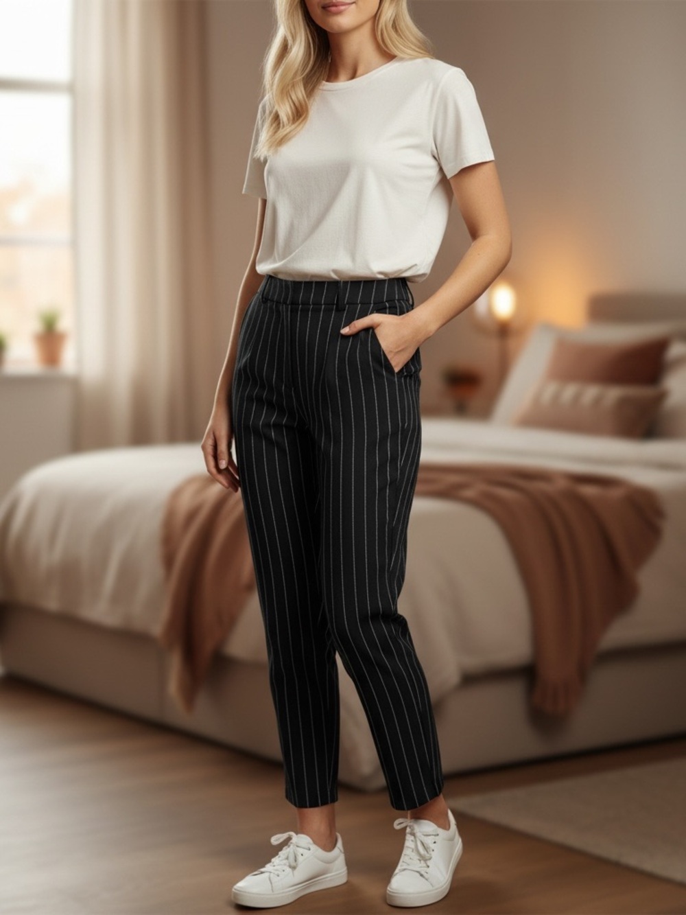 Talbots Navy Blue 100% Silk Pinstripe Straight-Leg Trousers New
